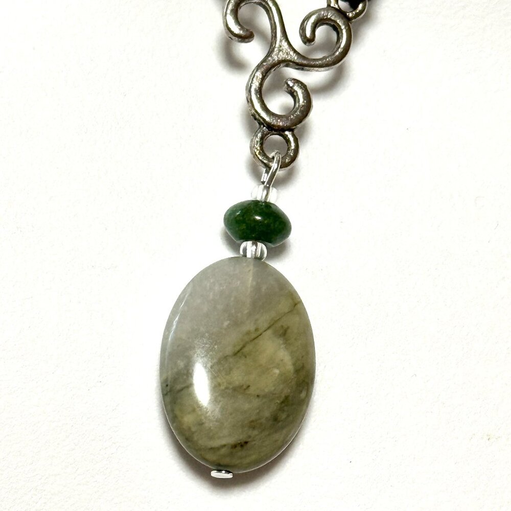 Natural Dark Green Jasper Lariat Cord Necklace, Genuine Gemstone Necklace